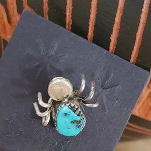 Stamped Brooch Turquoise Spider Pin